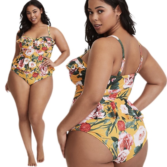 Torrid One Piece Floral Print Ruffled Peplum Suit